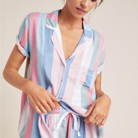 NWT!! Splendid Island Striped Sleep Set Cozy Soft Pajamas Pink Blue Size Small - Picture 4 of 8